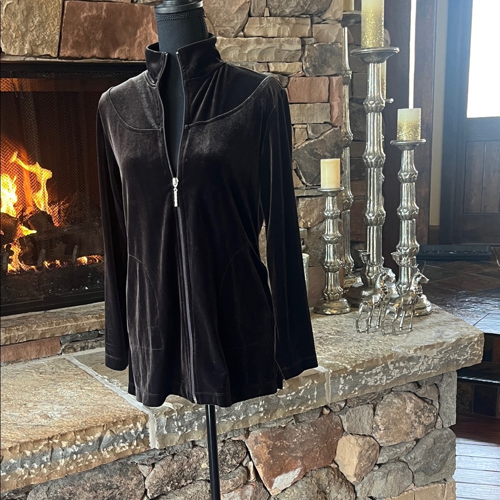 Chico’s Brown Velvet Zip-Up Jacket